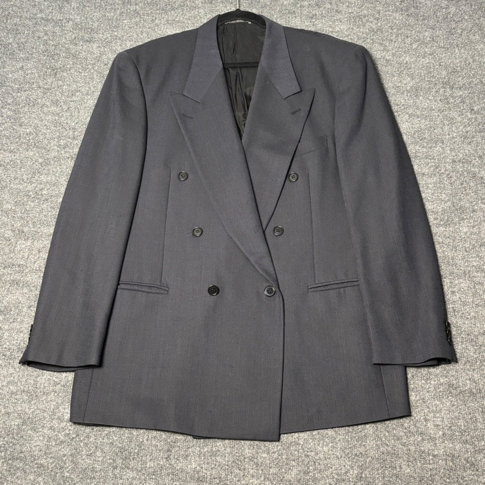 Corneliani Blazer Mens 44 L Grey  Double Breasted Virgin Wool Ribbed Coat